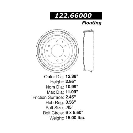 Centric Parts Premium Brake Drum, 122.66000 122.66000
